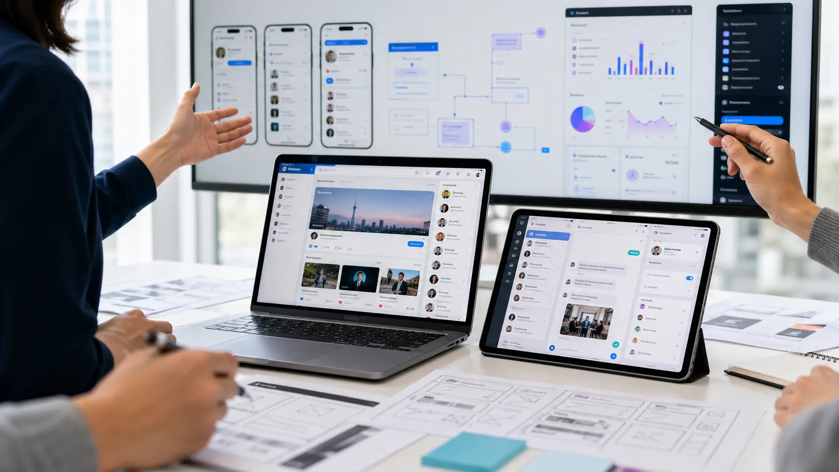 Social platform design screens for communities and messaging